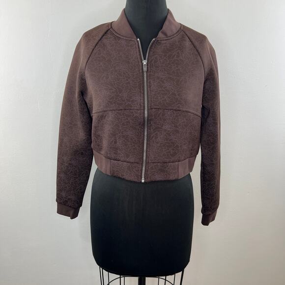 Balance Athletica Flight Jacket Cropped Brown Floral Full Zip Stand Up Collar S - Picture 2 of 8